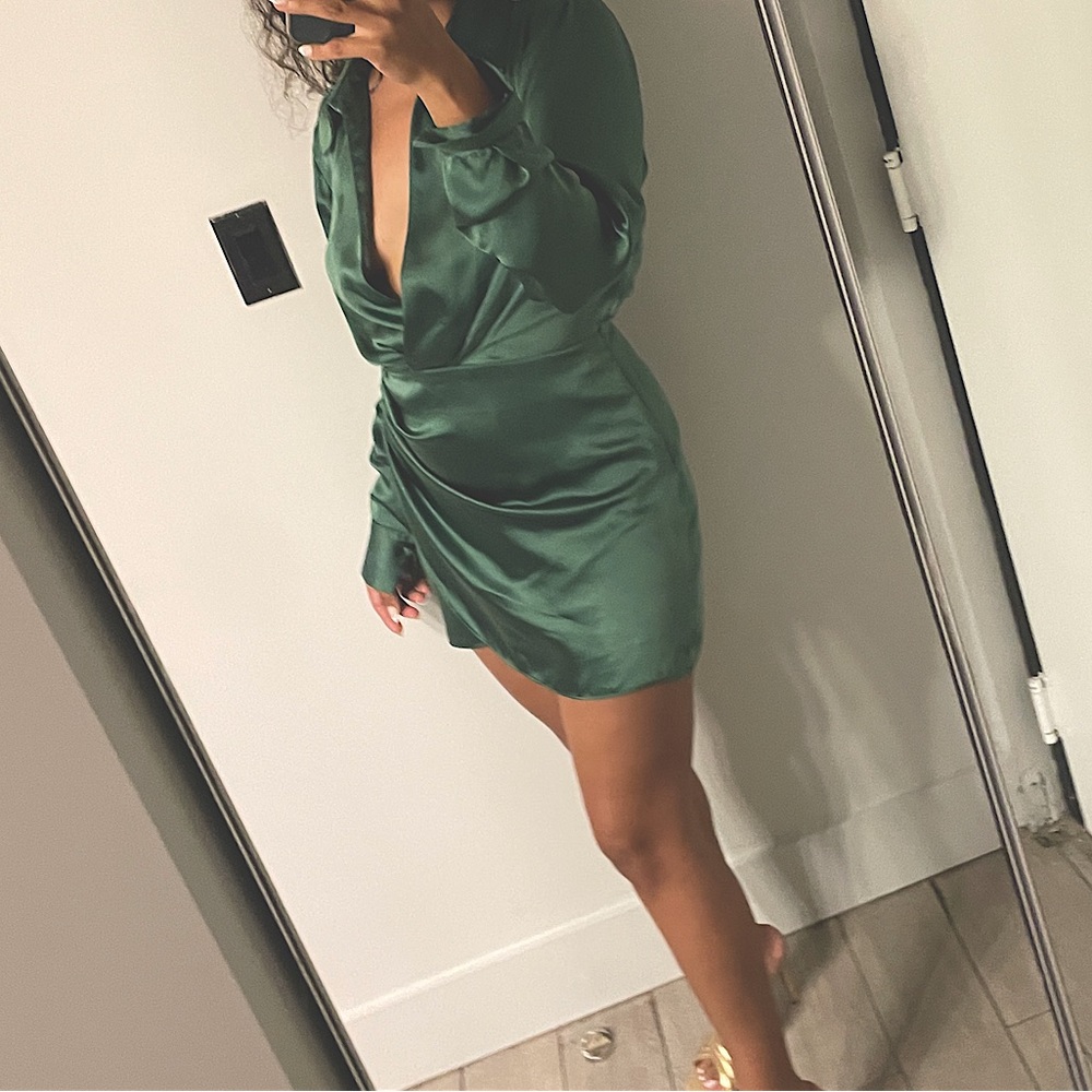 Emerald Satin Shirt Dress